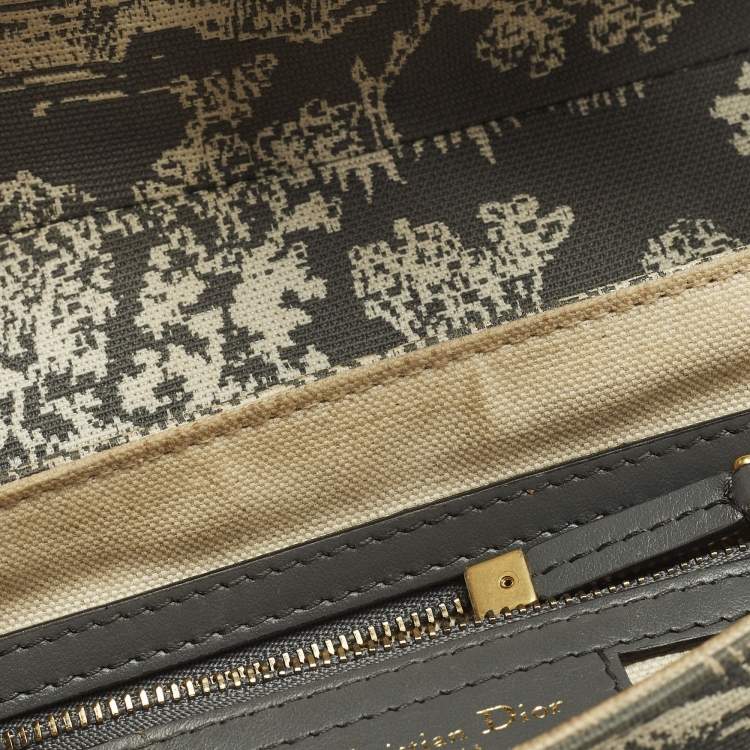 Pre Owned Dior Saddle Grey Embroidered Canvas Shoulder Bag