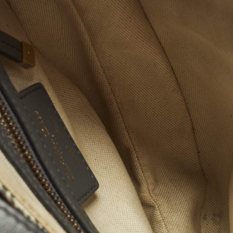 Pre Owned Dior Saddle Grey Embroidered Canvas Shoulder Bag