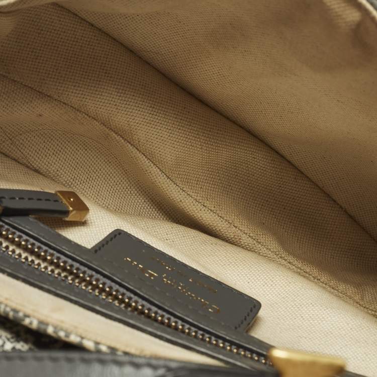 Pre Owned Dior Saddle Grey Embroidered Canvas Shoulder Bag