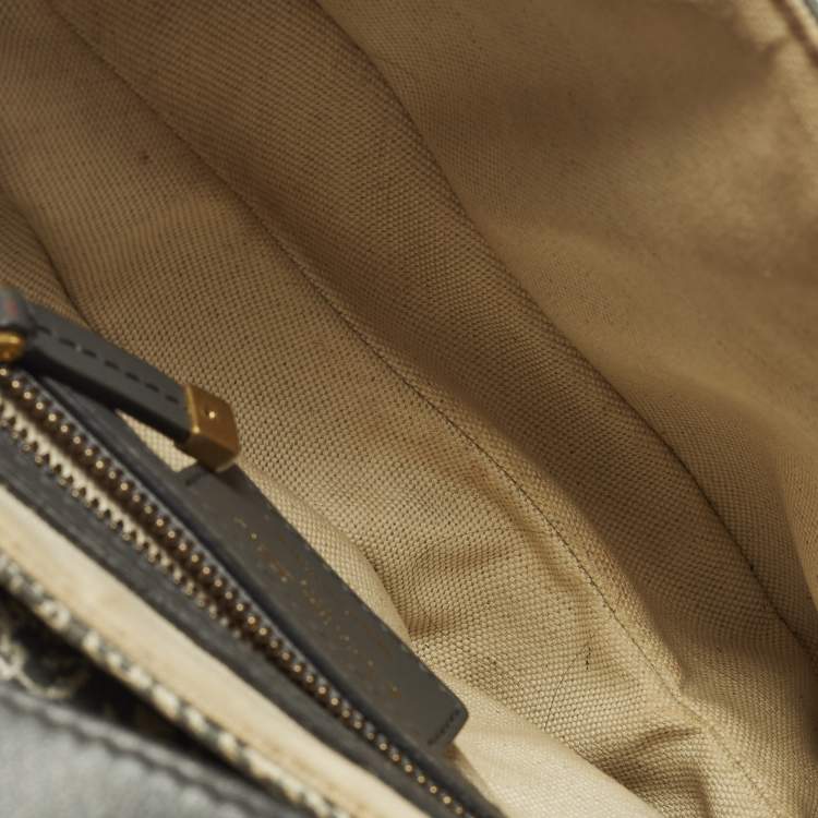 Pre Owned Dior Saddle Grey Embroidered Canvas Shoulder Bag