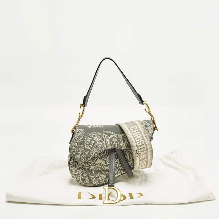 Pre Owned Dior Saddle Grey Embroidered Canvas Shoulder Bag