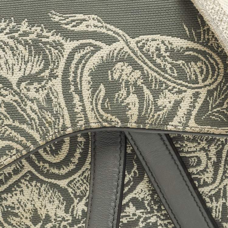 Pre Owned Dior Saddle Grey Embroidered Canvas Shoulder Bag