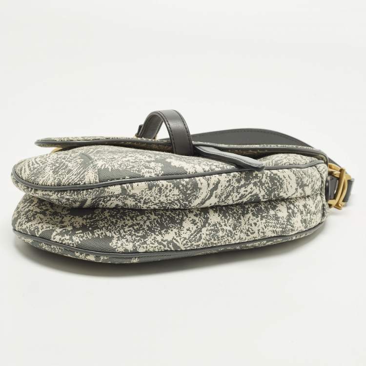 Pre Owned Dior Saddle Grey Embroidered Canvas Shoulder Bag