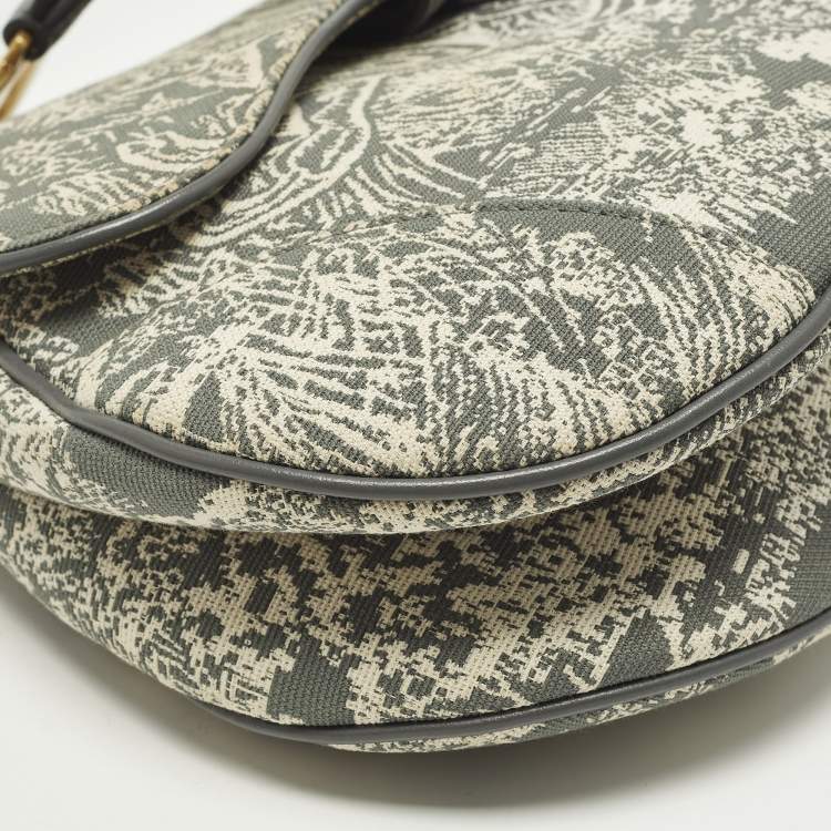 Pre Owned Dior Saddle Grey Embroidered Canvas Shoulder Bag