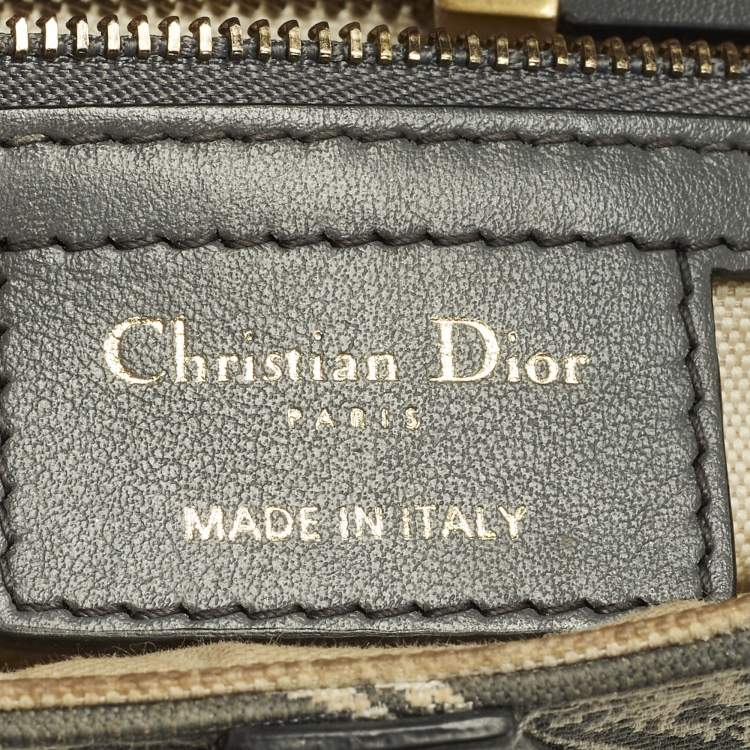 Pre Owned Dior Saddle Grey Embroidered Canvas Shoulder Bag