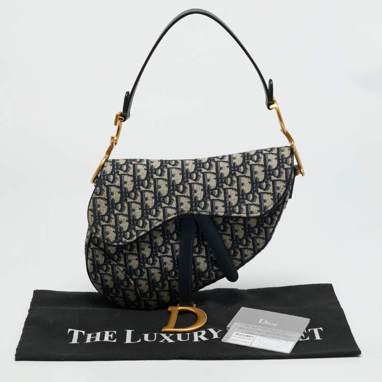 Pre Owned Dior Saddle Navy Blue Oblique Canvas Shoulder Bag