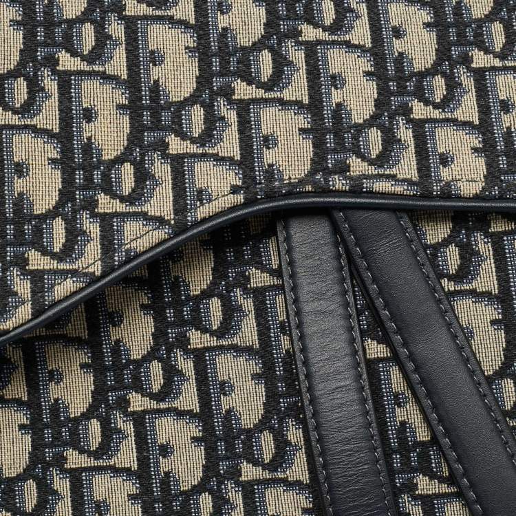 Pre Owned Dior Saddle Navy Blue Oblique Canvas Shoulder Bag