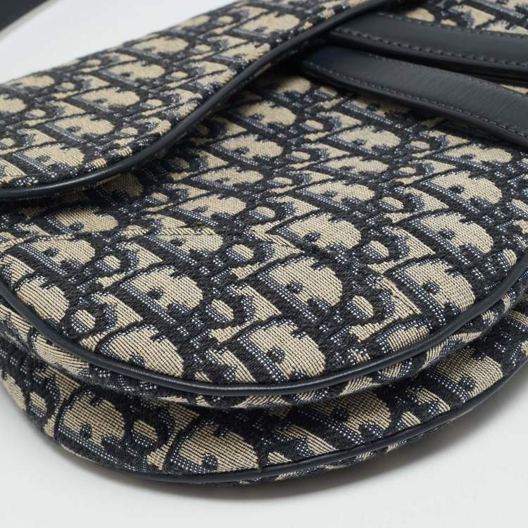 Pre Owned Dior Saddle Navy Blue Oblique Canvas Shoulder Bag