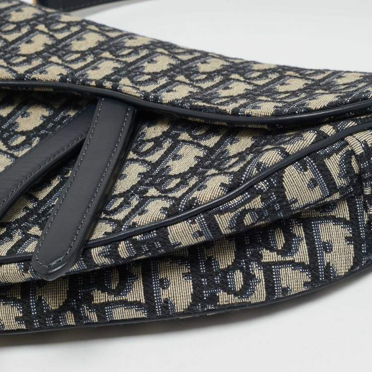 Pre Owned Dior Saddle Navy Blue Oblique Canvas Shoulder Bag