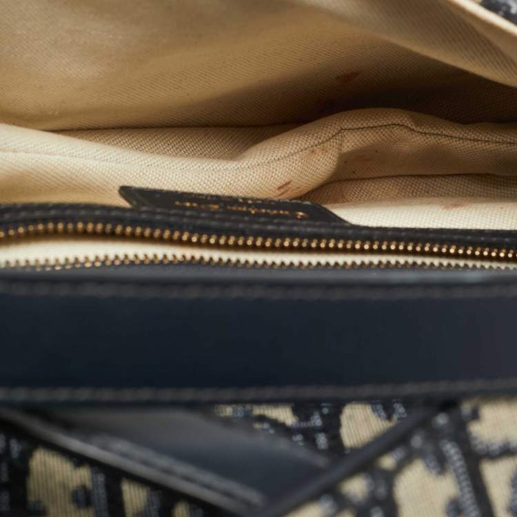Pre Owned Dior Saddle Navy Blue Oblique Canvas Shoulder Bag
