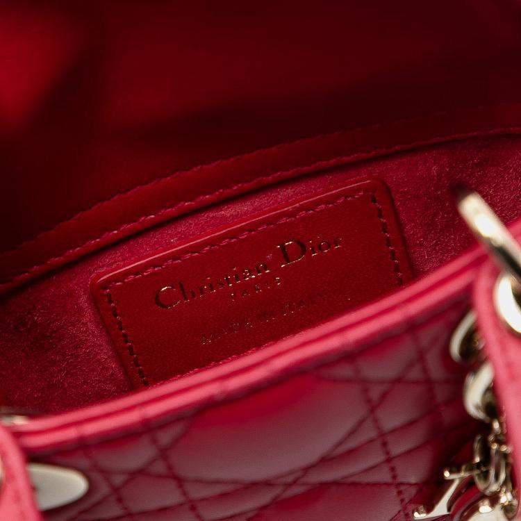 Pre Owned Dior Red Micro Lambskin Cannage Lady Dior