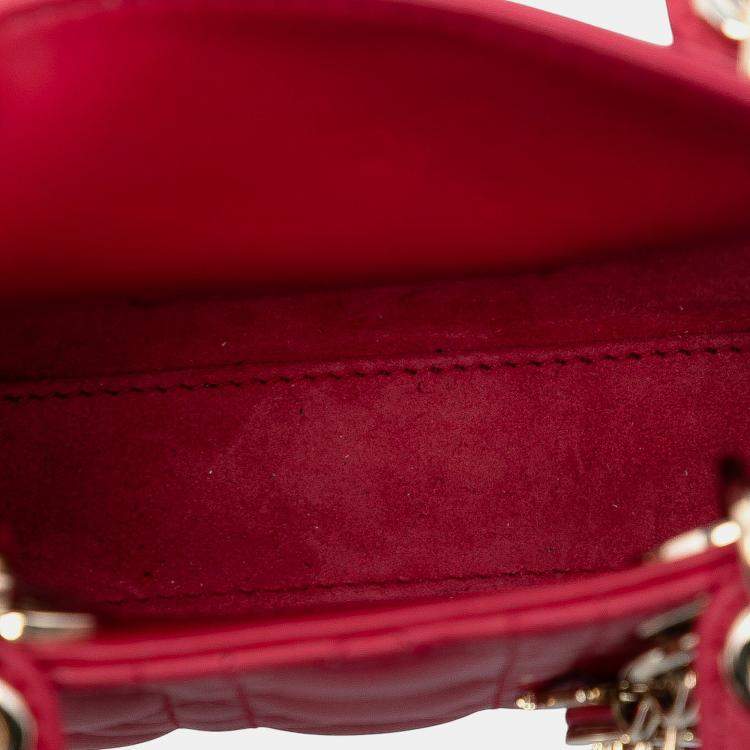 Pre Owned Dior Red Micro Lambskin Cannage Lady Dior