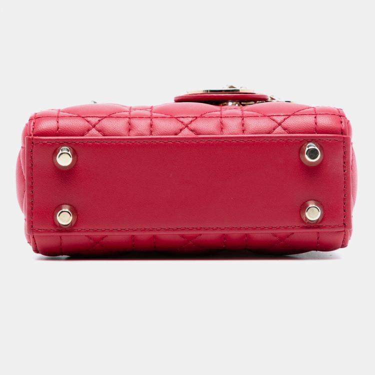 Pre Owned Dior Red Micro Lambskin Cannage Lady Dior