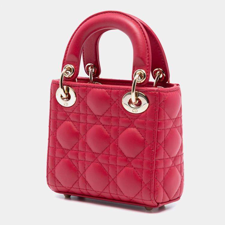 Pre Owned Dior Red Micro Lambskin Cannage Lady Dior