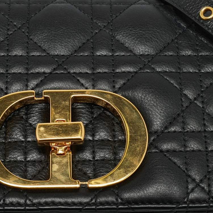 Pre Owned Dior Caro Black Small Cannage Leather Shoulder Bag