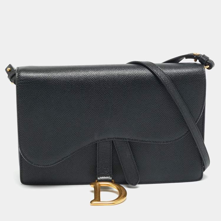 Pre Owned Dior Saddle Black Leather Flap Crossbody Bag