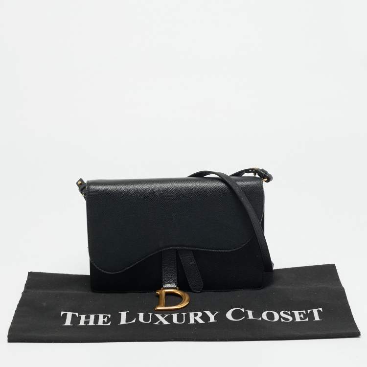 Pre Owned Dior Saddle Black Leather Flap Crossbody Bag