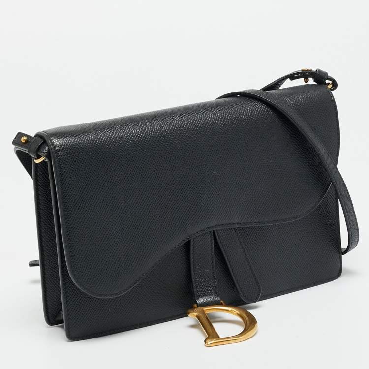 Pre Owned Dior Saddle Black Leather Flap Crossbody Bag