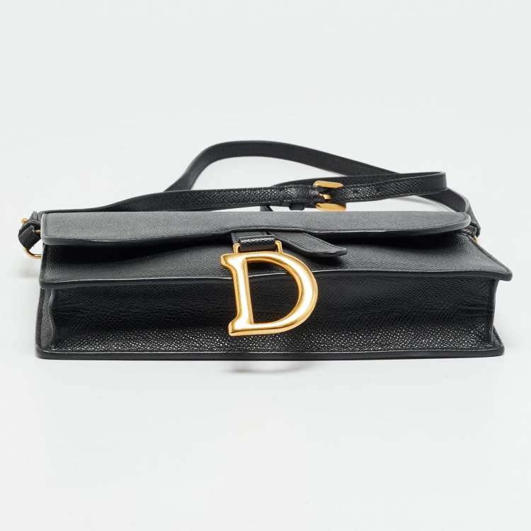 Pre Owned Dior Saddle Black Leather Flap Crossbody Bag