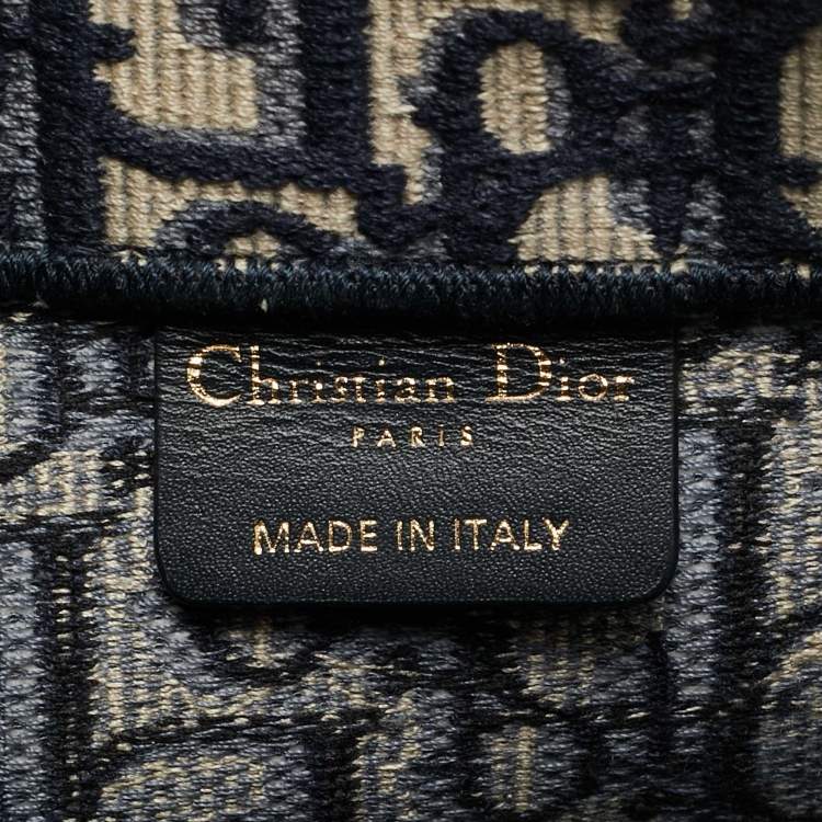 Pre Owned Dior Oblique Embroidered Book Medium Navy Blue Canvas Tote