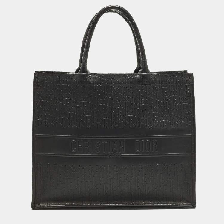 Pre Owned Dior Book Large Black Oblique Embossed Leather Tote