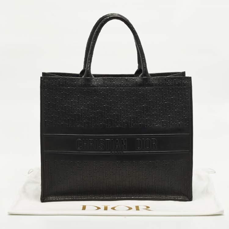 Pre Owned Dior Book Large Black Oblique Embossed Leather Tote