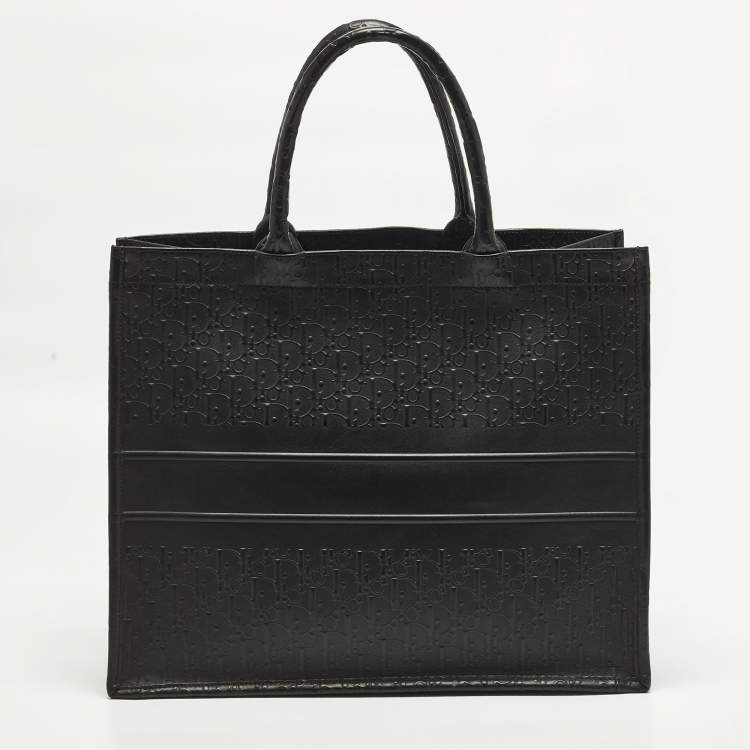 Pre Owned Dior Book Large Black Oblique Embossed Leather Tote