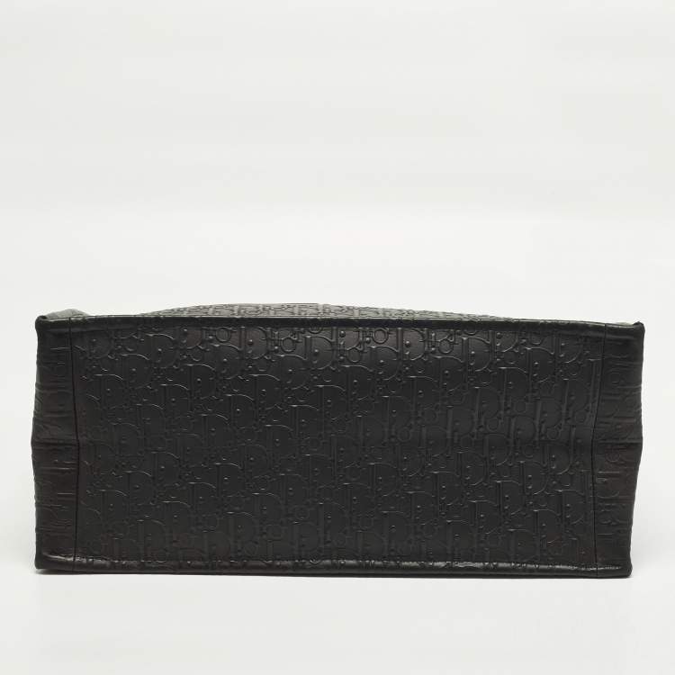 Pre Owned Dior Book Large Black Oblique Embossed Leather Tote