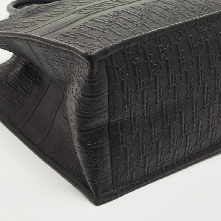 Pre Owned Dior Book Large Black Oblique Embossed Leather Tote