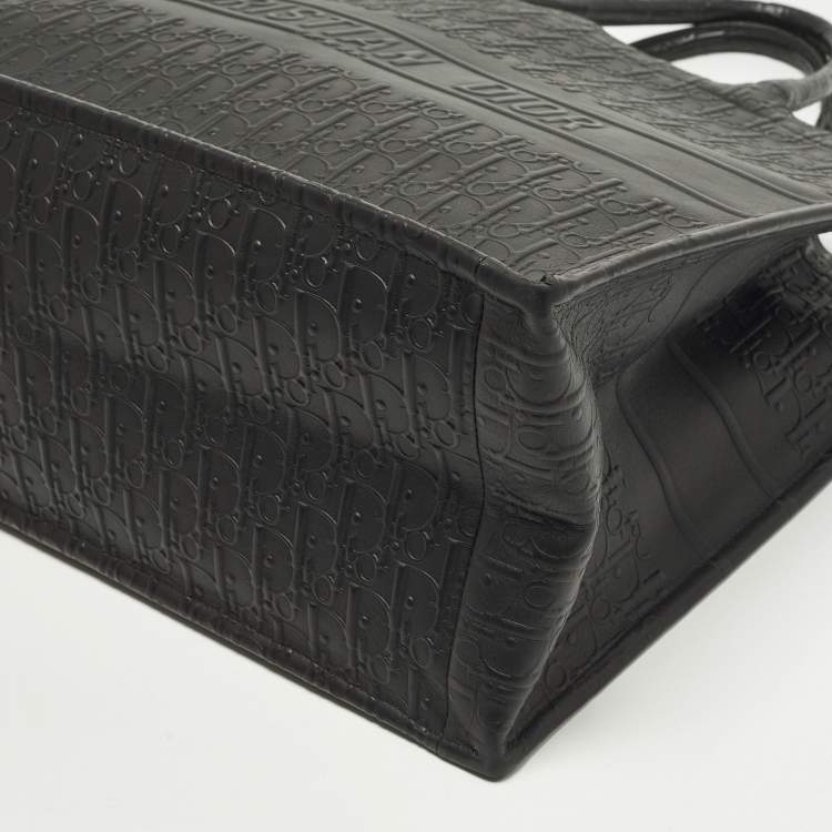Pre Owned Dior Book Large Black Oblique Embossed Leather Tote
