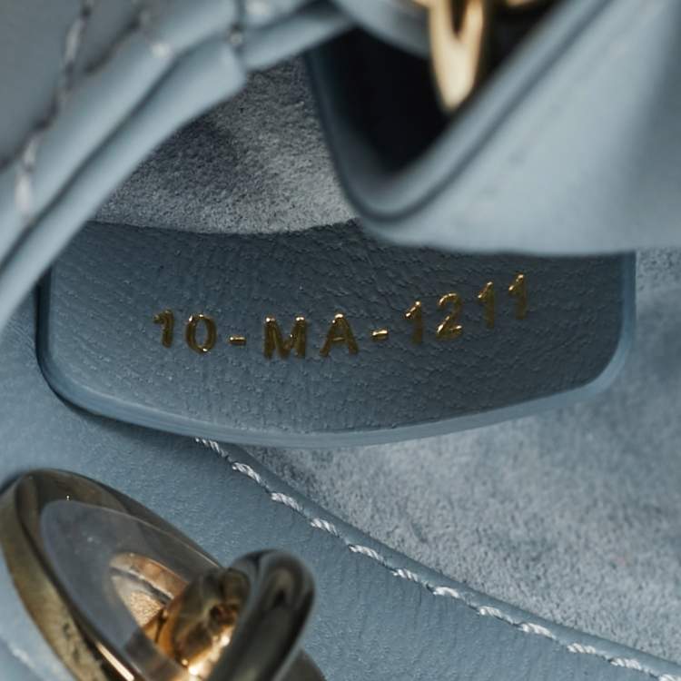 Pre Owned Dior Lady Dior Micro Light Blue Cannage Leather Tote
