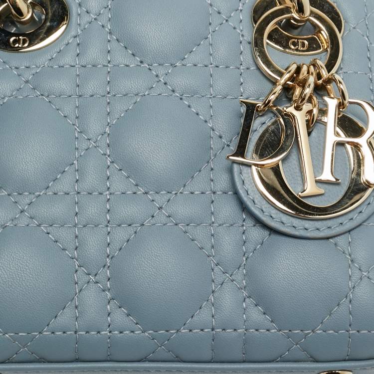 Pre Owned Dior Lady Dior Micro Light Blue Cannage Leather Tote