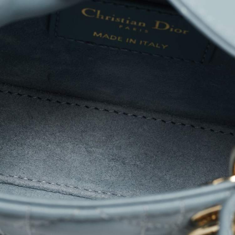 Pre Owned Dior Lady Dior Micro Light Blue Cannage Leather Tote