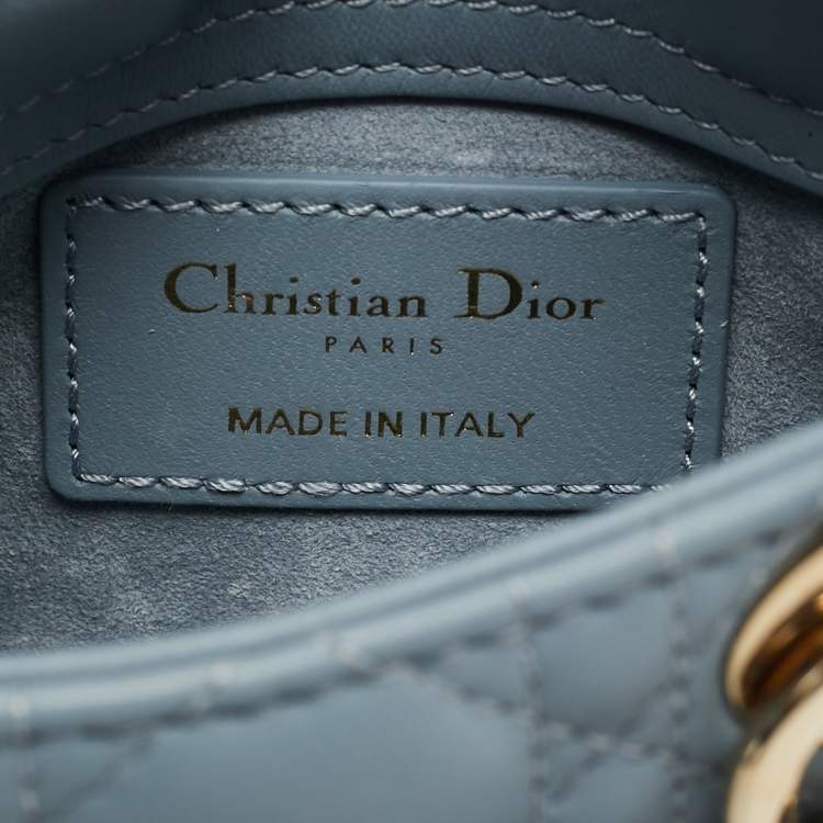 Pre Owned Dior Lady Dior Micro Light Blue Cannage Leather Tote