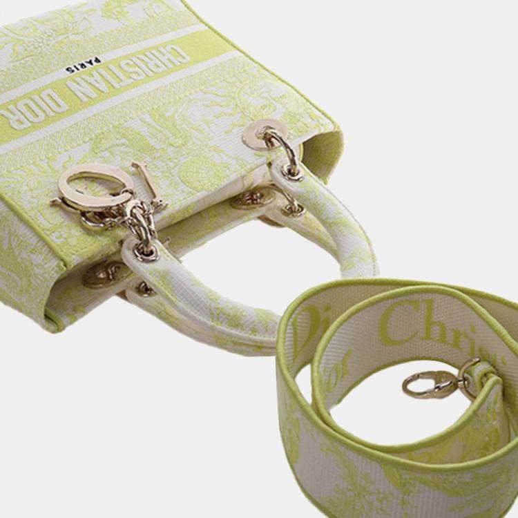 Pre Owned Dior Yellow Medium Embroidered Canvas Toile de Jouy Soleil Lady D Lite