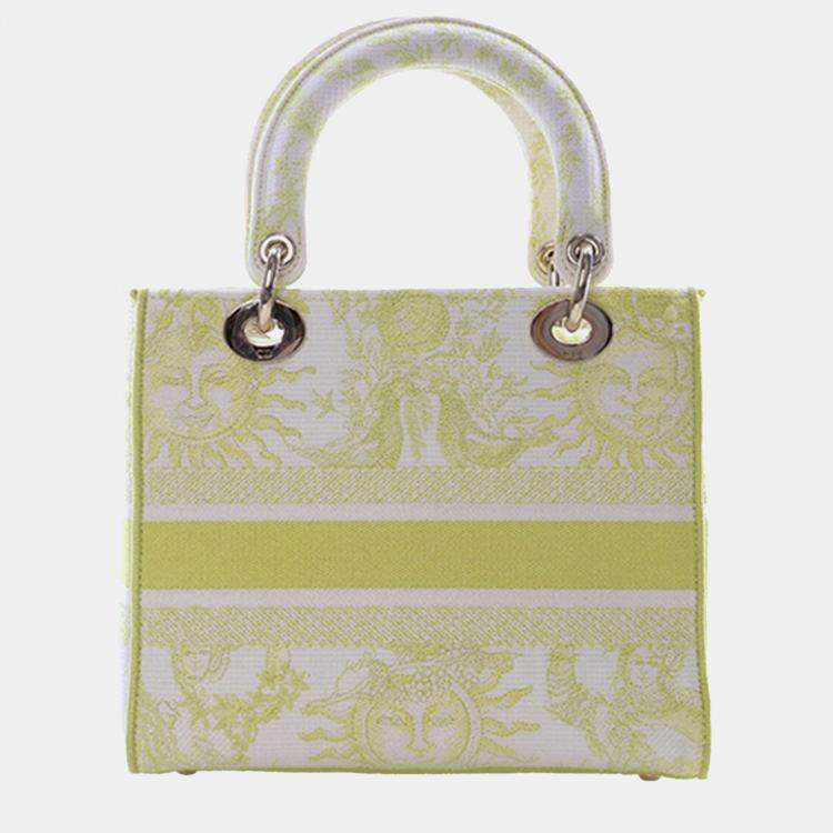 Pre Owned Dior Yellow Medium Embroidered Canvas Toile de Jouy Soleil Lady D Lite