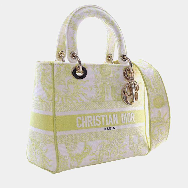 Pre Owned Dior Yellow Medium Embroidered Canvas Toile de Jouy Soleil Lady D Lite