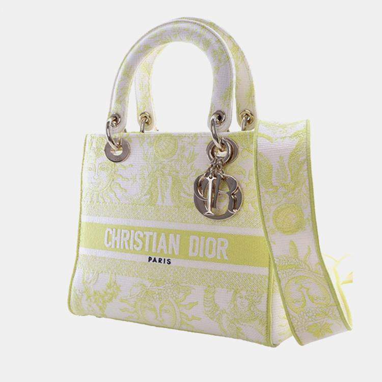 Pre Owned Dior Yellow Medium Embroidered Canvas Toile de Jouy Soleil Lady D Lite