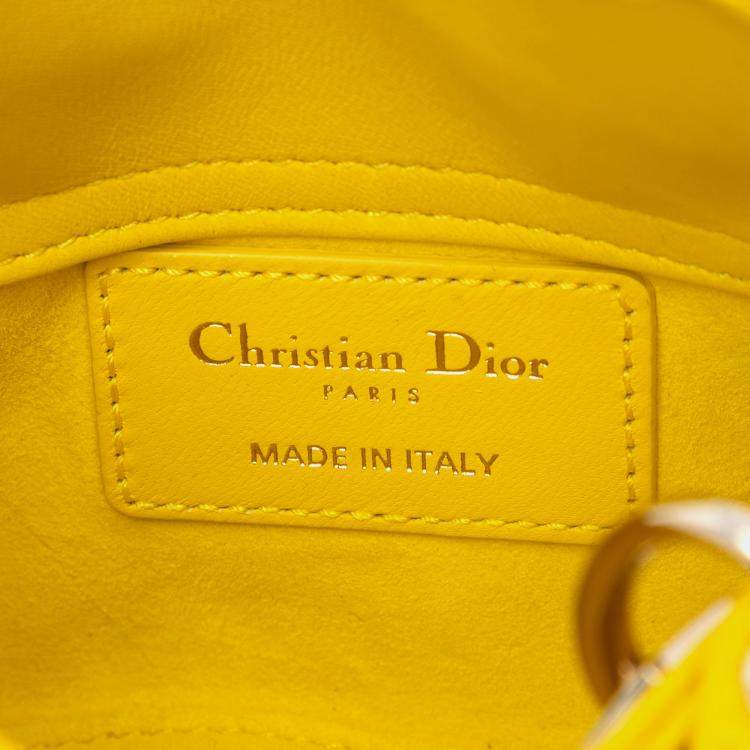 Pre Owned Dior Yellow Micro Lambskin Cannage Lady Dior