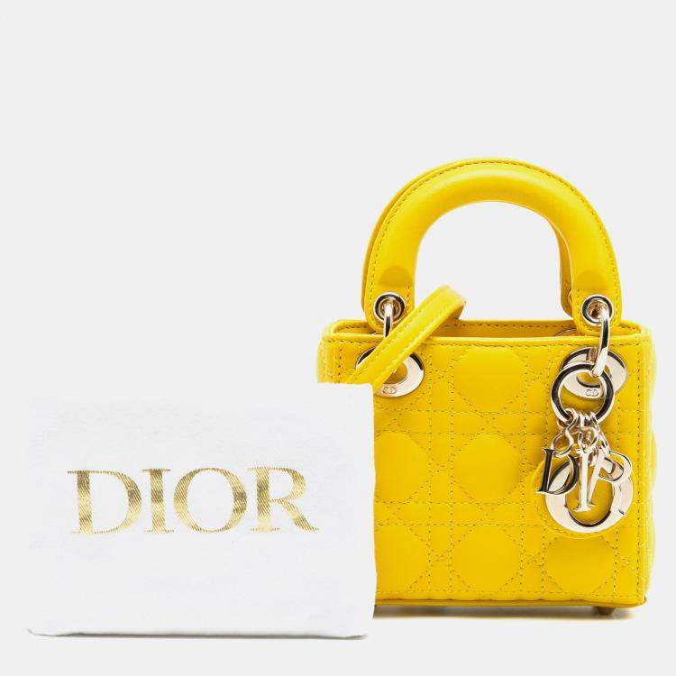 Pre Owned Dior Yellow Micro Lambskin Cannage Lady Dior