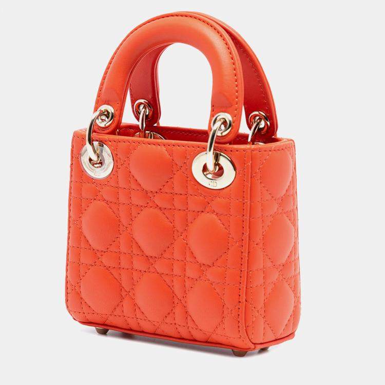 مملوكة مسبقًا Dior Orange Micro Lambskin Cannage Lady Dior