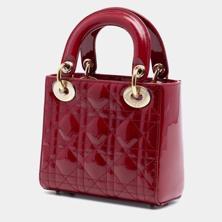 Pre Owned Dior Red Mini Patent Cannage Lady Dior