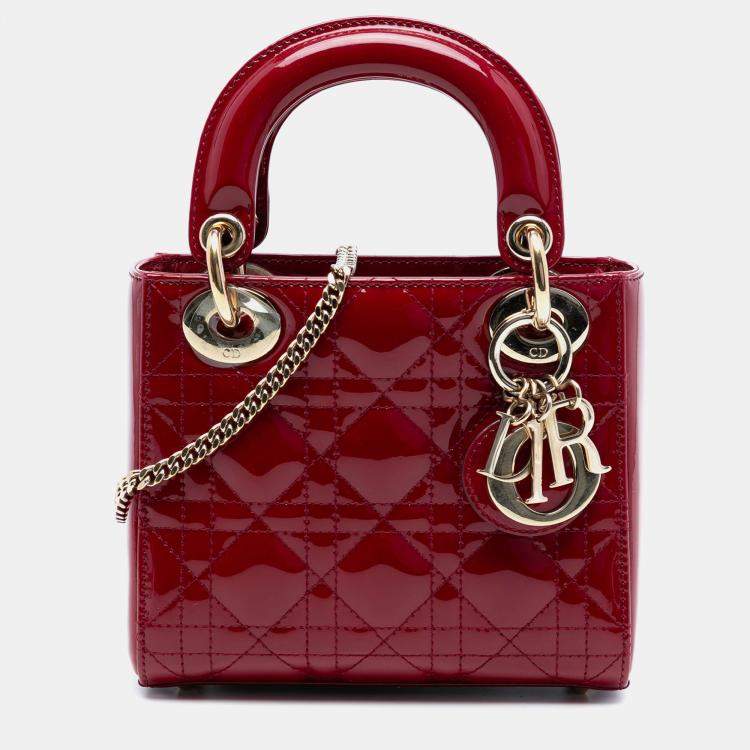 Pre Owned Dior Red Mini Patent Cannage Lady Dior