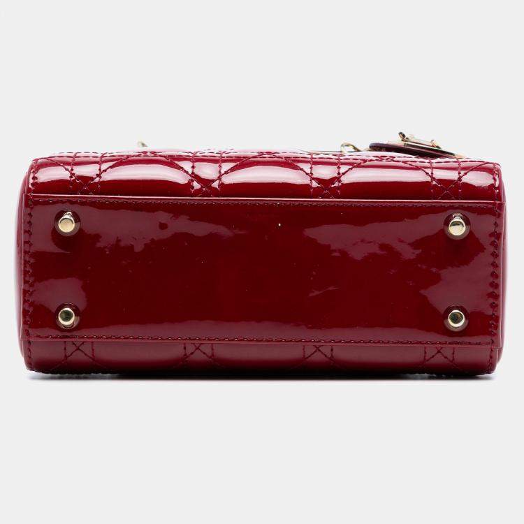 Pre Owned Dior Red Mini Patent Cannage Lady Dior