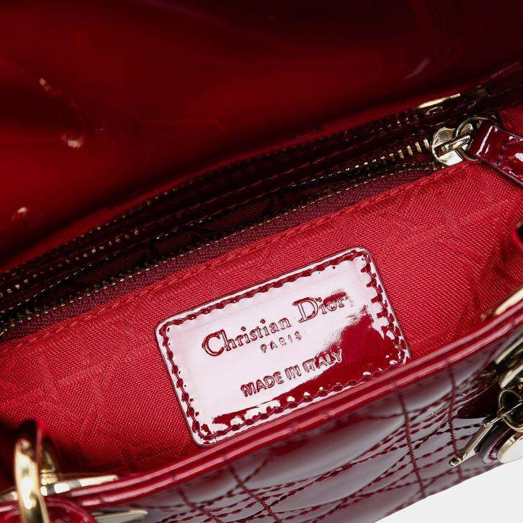 Pre Owned Dior Red Mini Patent Cannage Lady Dior