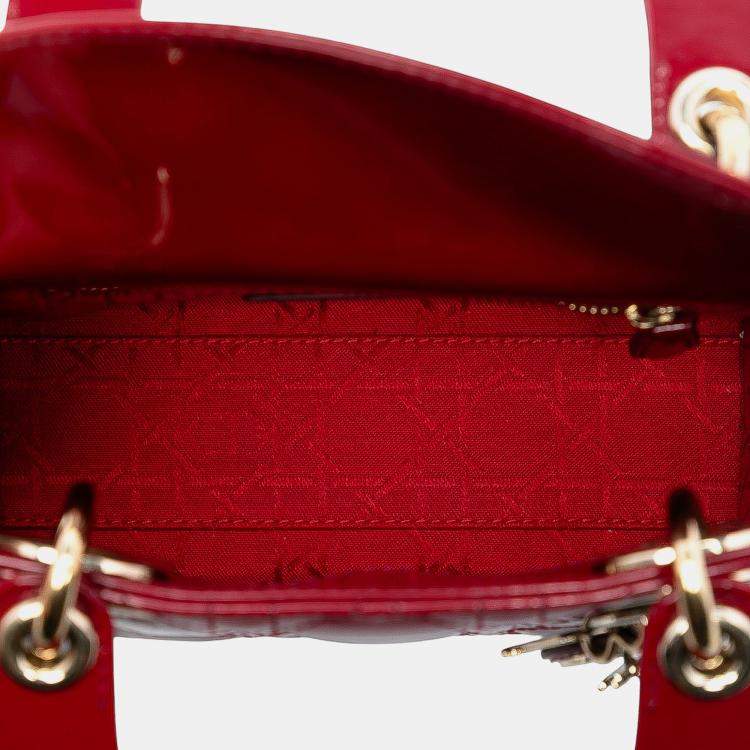 Pre Owned Dior Red Mini Patent Cannage Lady Dior