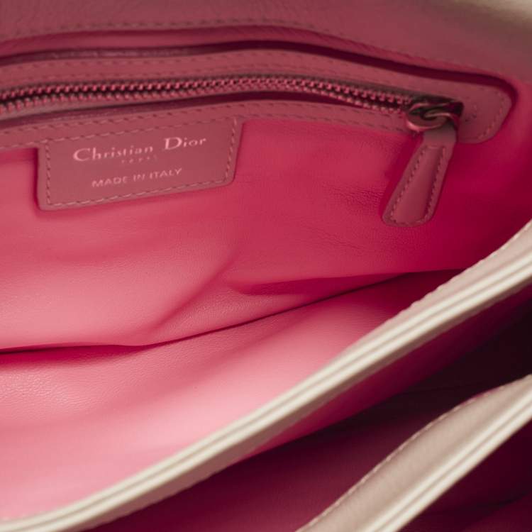 Pre Owned Dior Diorling Small Light Beige/Pink Leather Shoulder Bag