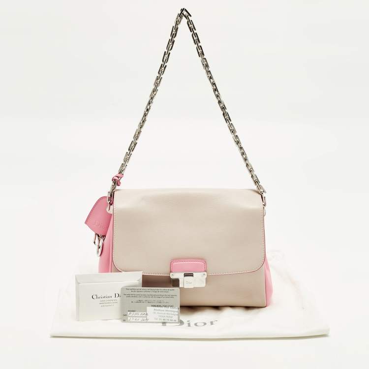 Pre Owned Dior Diorling Small Light Beige/Pink Leather Shoulder Bag