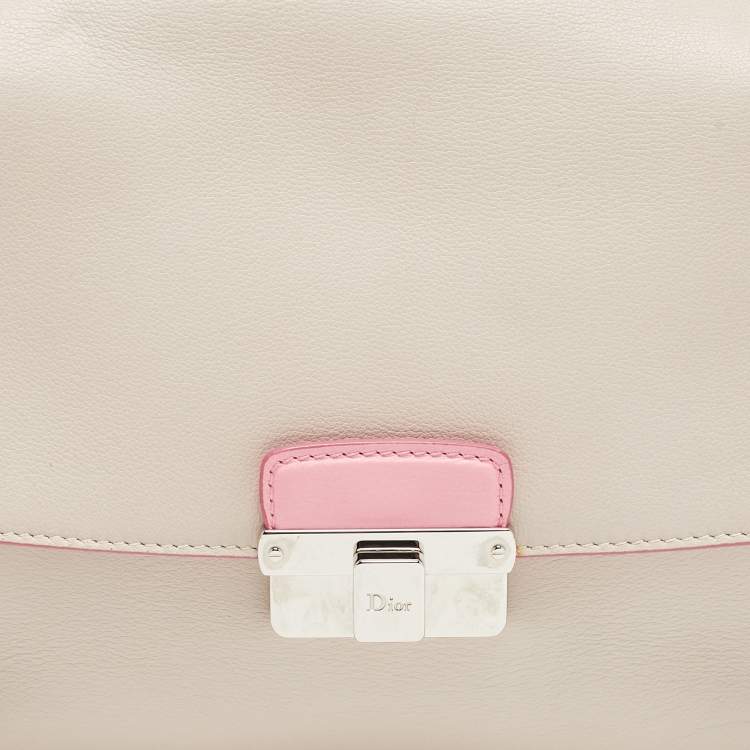 Pre Owned Dior Diorling Small Light Beige/Pink Leather Shoulder Bag