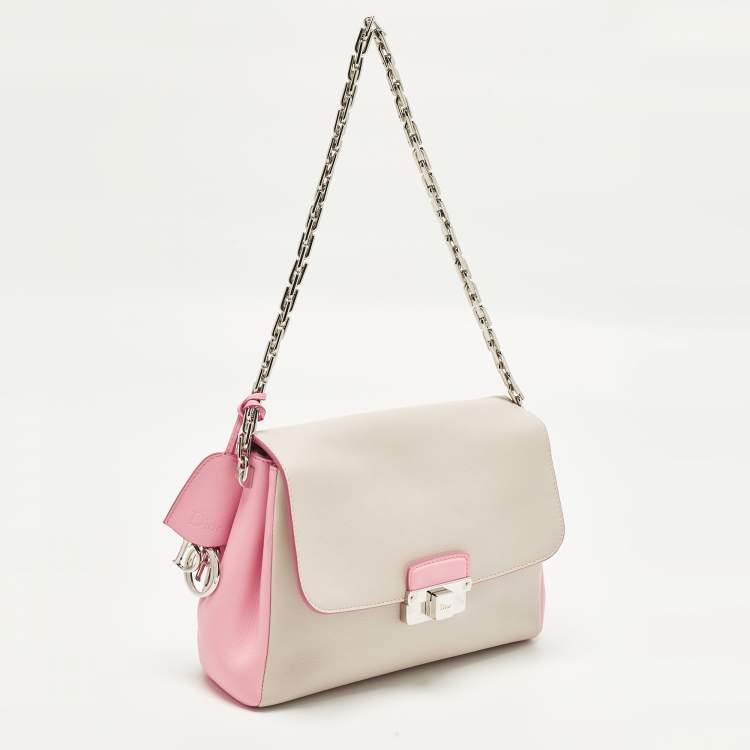 Pre Owned Dior Diorling Small Light Beige/Pink Leather Shoulder Bag